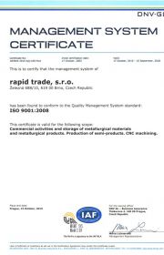 Certifikát systému řízení ISO9001 EN